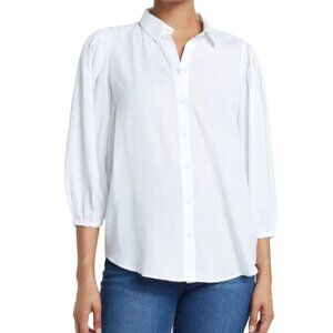 Beachlunchlounge White Isobel Tencel Puff Sleeve Button-Down Shirt Size L